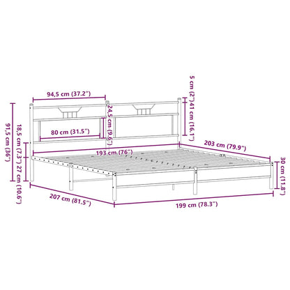 Brown Oak Metal Bed Frame 193x203 cm - No Mattress Included