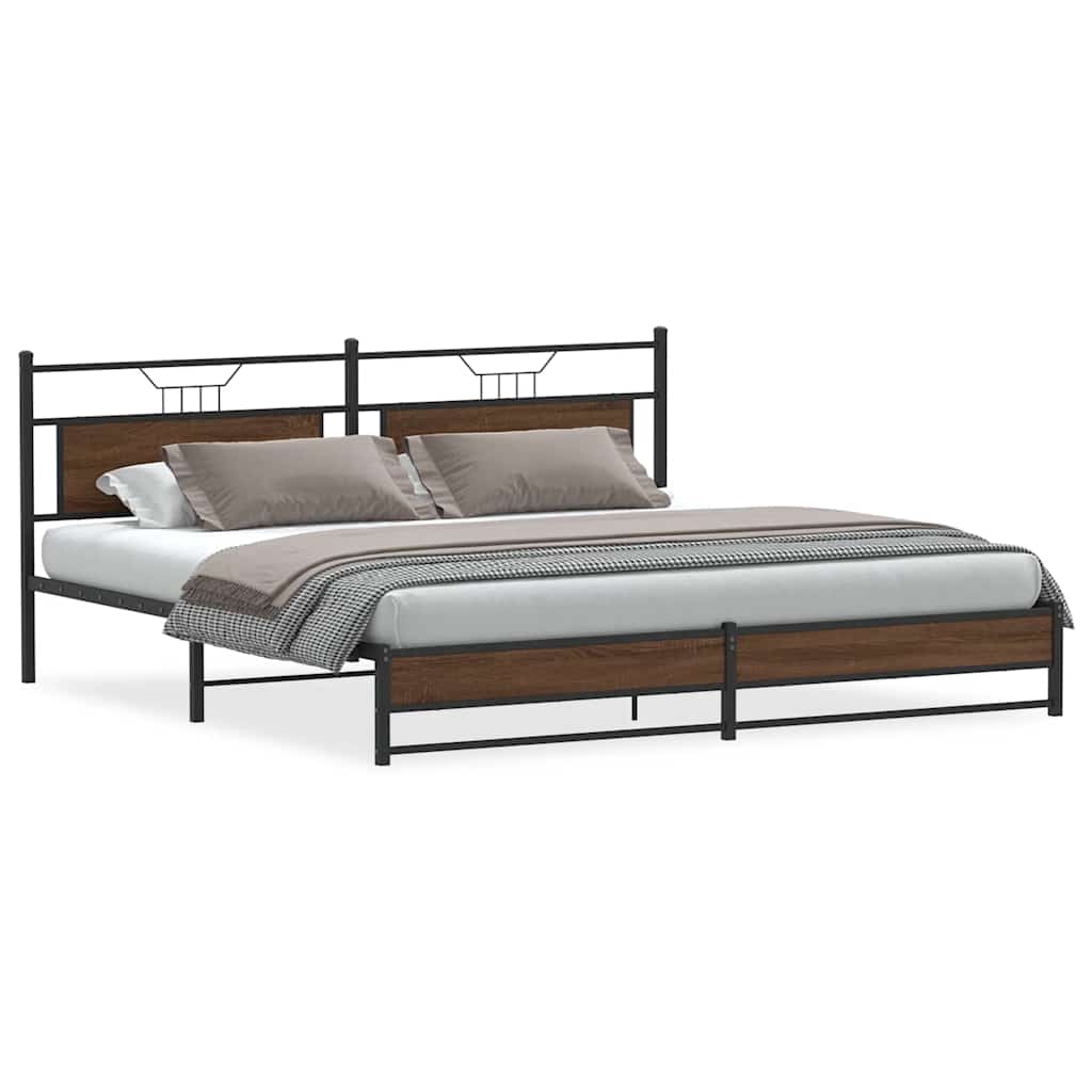 Brown Oak Metal Bed Frame 193x203 cm - No Mattress Included