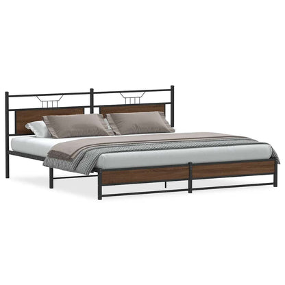 Brown Oak Metal Bed Frame 193x203 cm - No Mattress Included