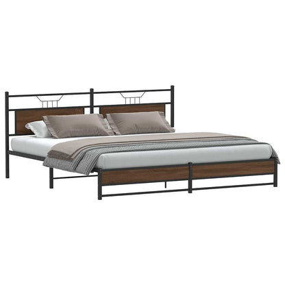 Brown Oak Metal Bed Frame 193x203 cm - No Mattress Included