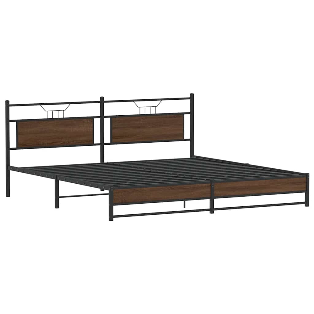 Brown Oak Metal Bed Frame 193x203 cm - No Mattress Included