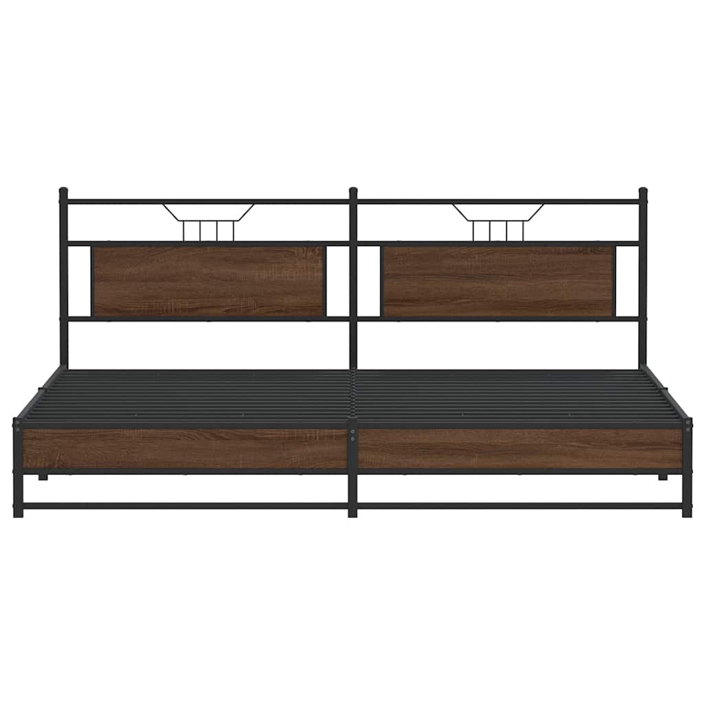 Brown Oak Metal Bed Frame 193x203 cm - No Mattress Included