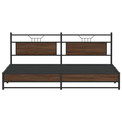 Brown Oak Metal Bed Frame 193x203 cm - No Mattress Included