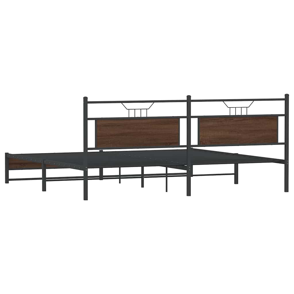 Brown Oak Metal Bed Frame 193x203 cm - No Mattress Included