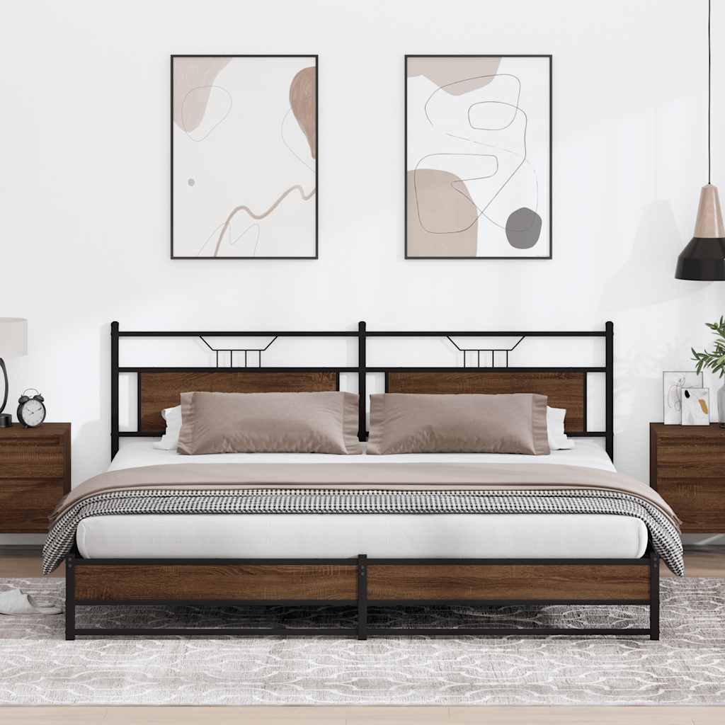 Brown Oak Metal Bed Frame 193x203 cm - No Mattress Included