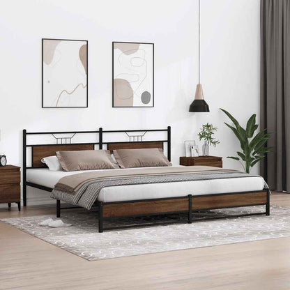 Brown Oak Metal Bed Frame 200x200 cm - Sturdy & Elegant Design