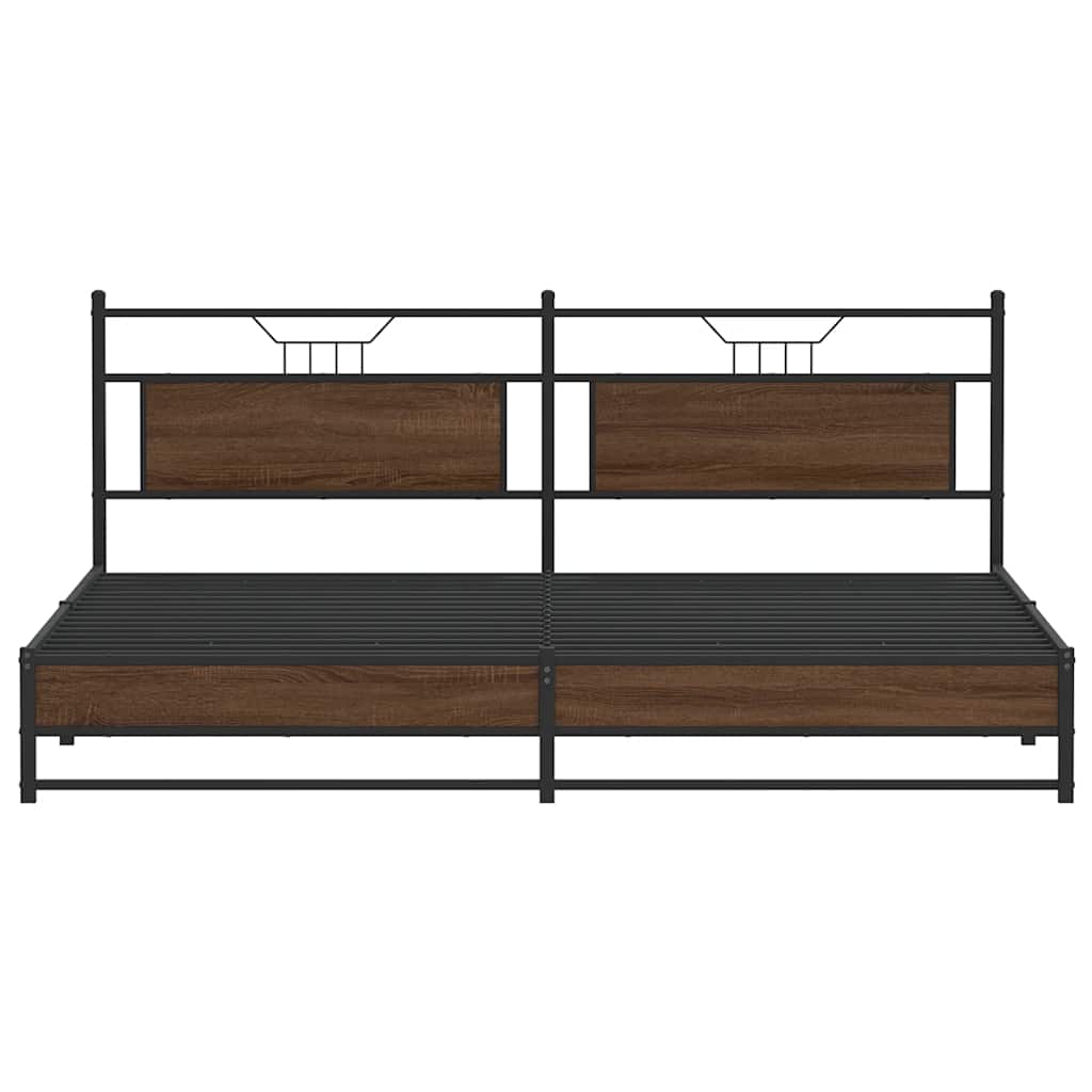 Brown Oak Metal Bed Frame 200x200 cm - Sturdy & Elegant Design