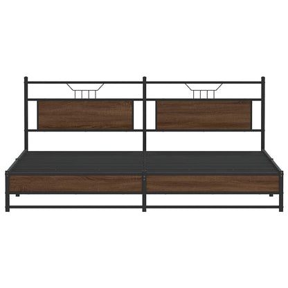Brown Oak Metal Bed Frame 200x200 cm - Sturdy & Elegant Design