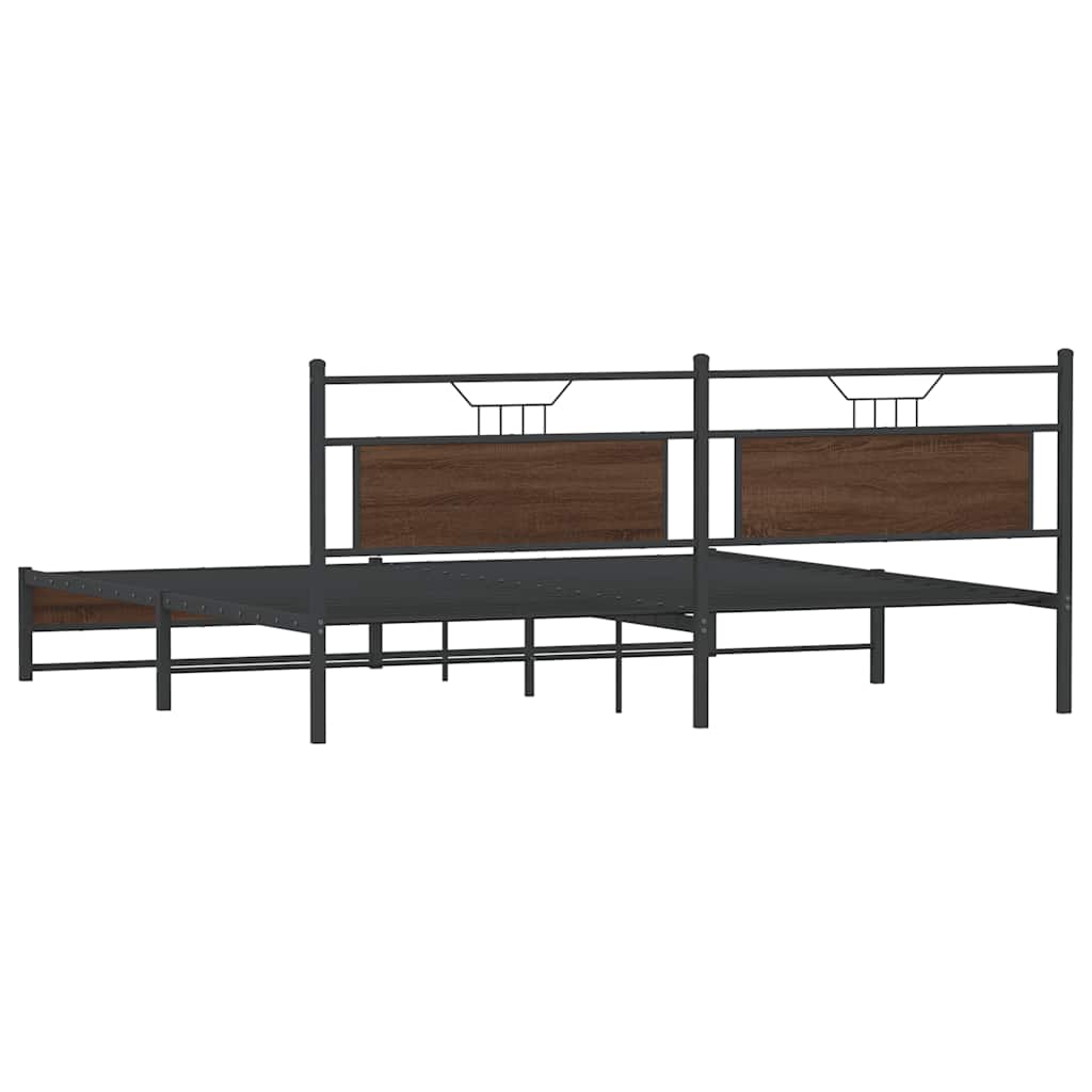 Brown Oak Metal Bed Frame 200x200 cm - Sturdy & Elegant Design