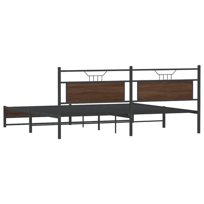 Brown Oak Metal Bed Frame 200x200 cm - Sturdy & Elegant Design