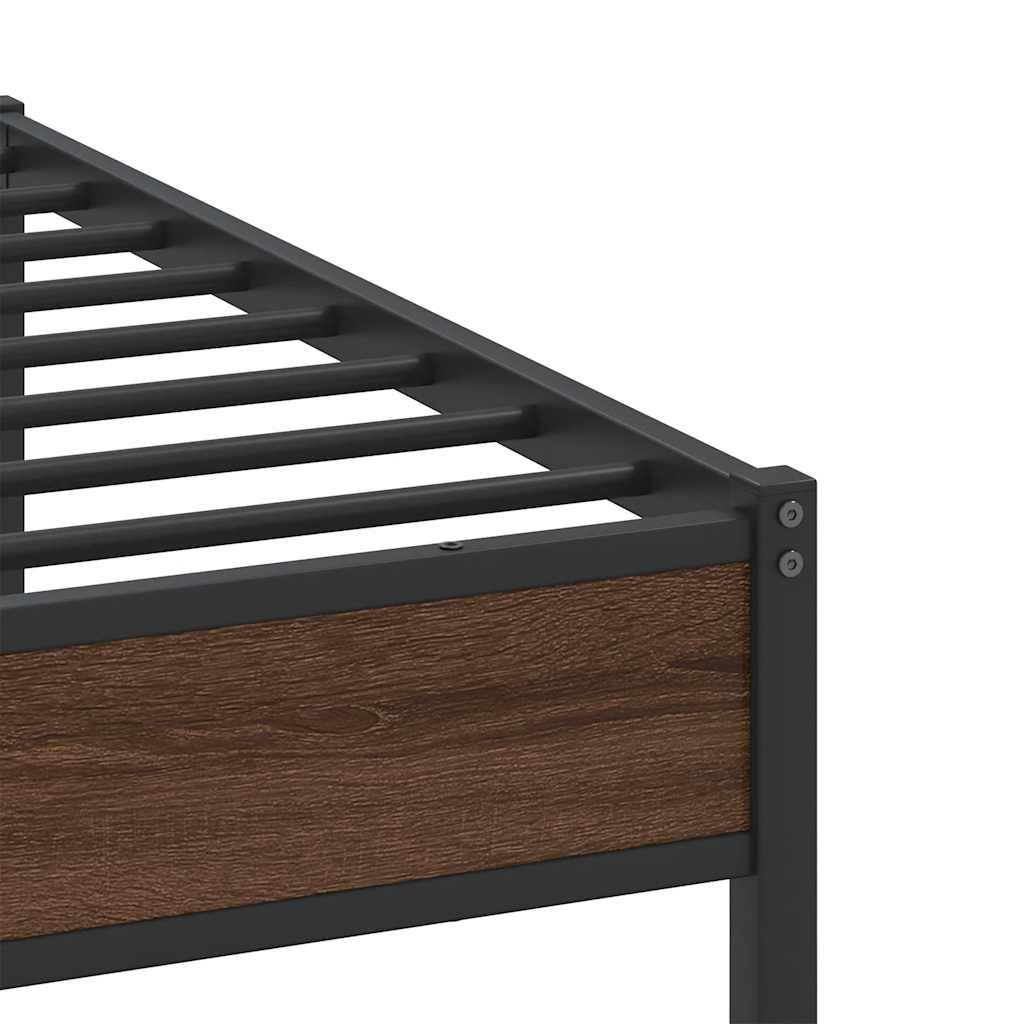 Brown Oak Metal Bed Frame 200x200 cm - Sturdy & Elegant Design