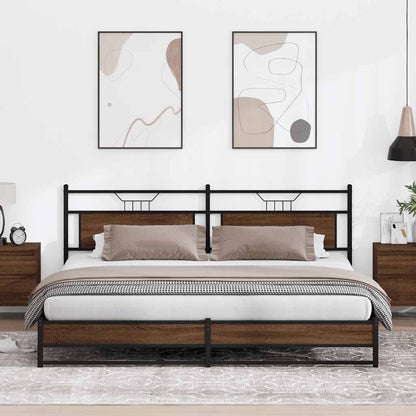 Brown Oak Metal Bed Frame 200x200 cm - Sturdy & Elegant Design