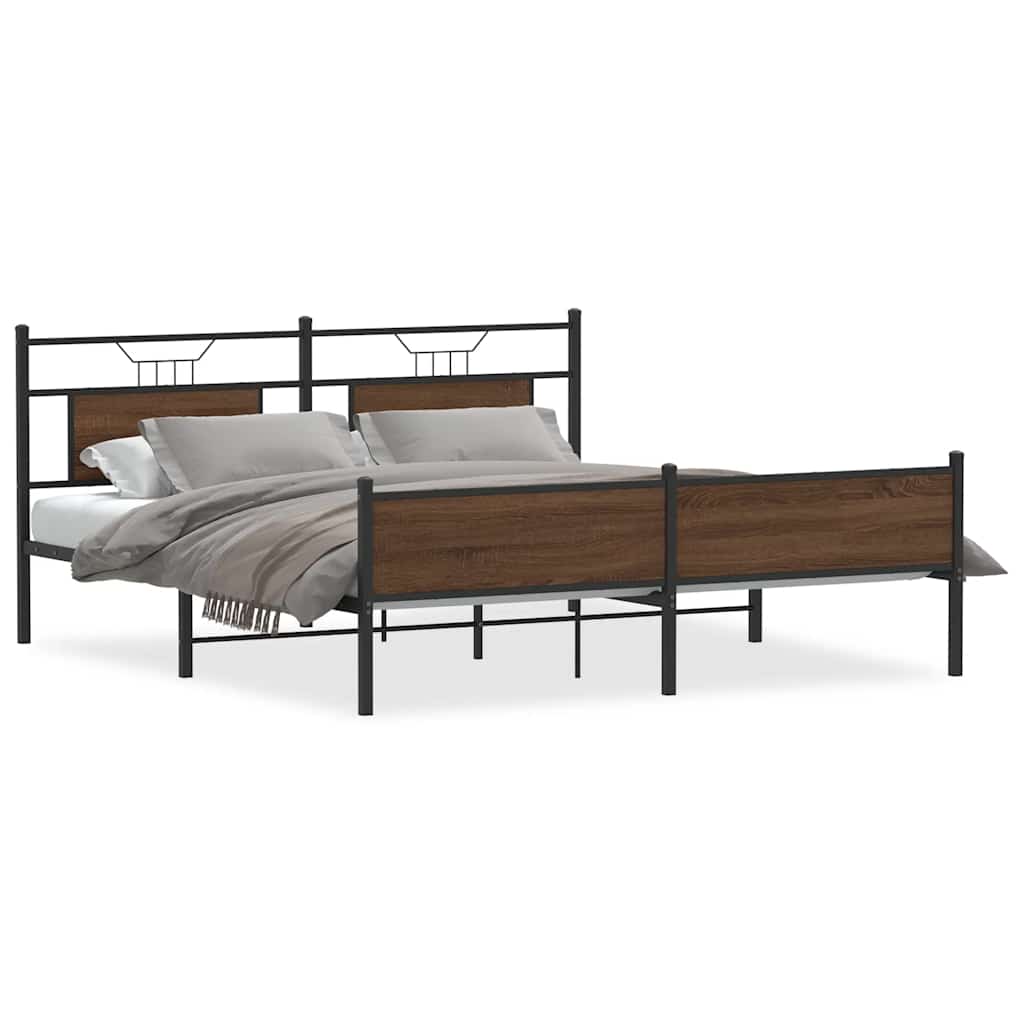 Super King Brown Oak Metal Bed Frame 180x200 cm