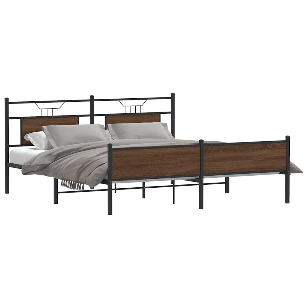 Super King Brown Oak Metal Bed Frame 180x200 cm