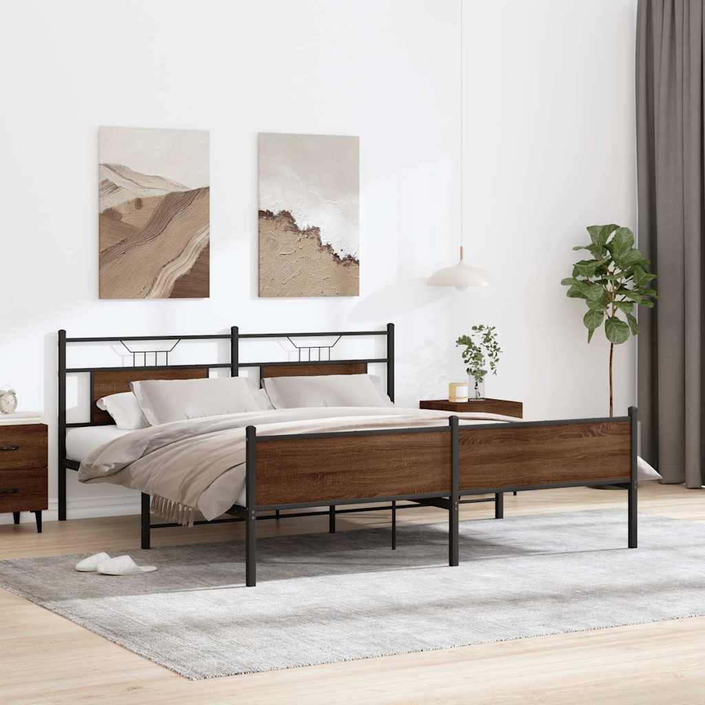 Super King Brown Oak Metal Bed Frame 180x200 cm