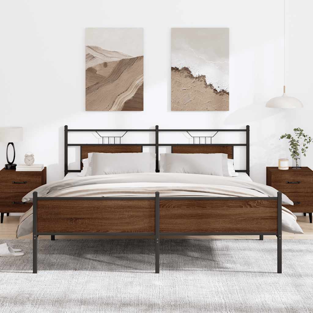 Super King Brown Oak Metal Bed Frame 180x200 cm