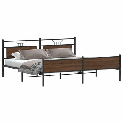 Metal Bed Frame without Mattress Brown Oak 193x203 cm