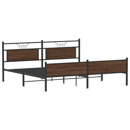 Metal Bed Frame without Mattress Brown Oak 193x203 cm