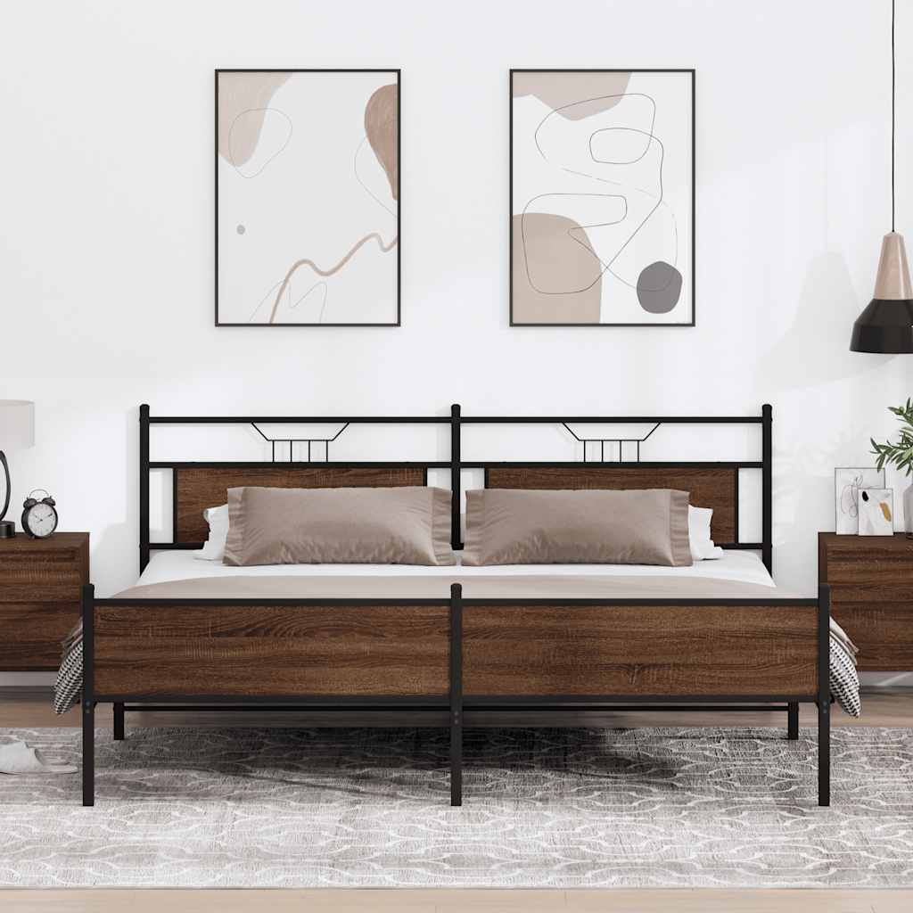 Metal Bed Frame without Mattress Brown Oak 193x203 cm