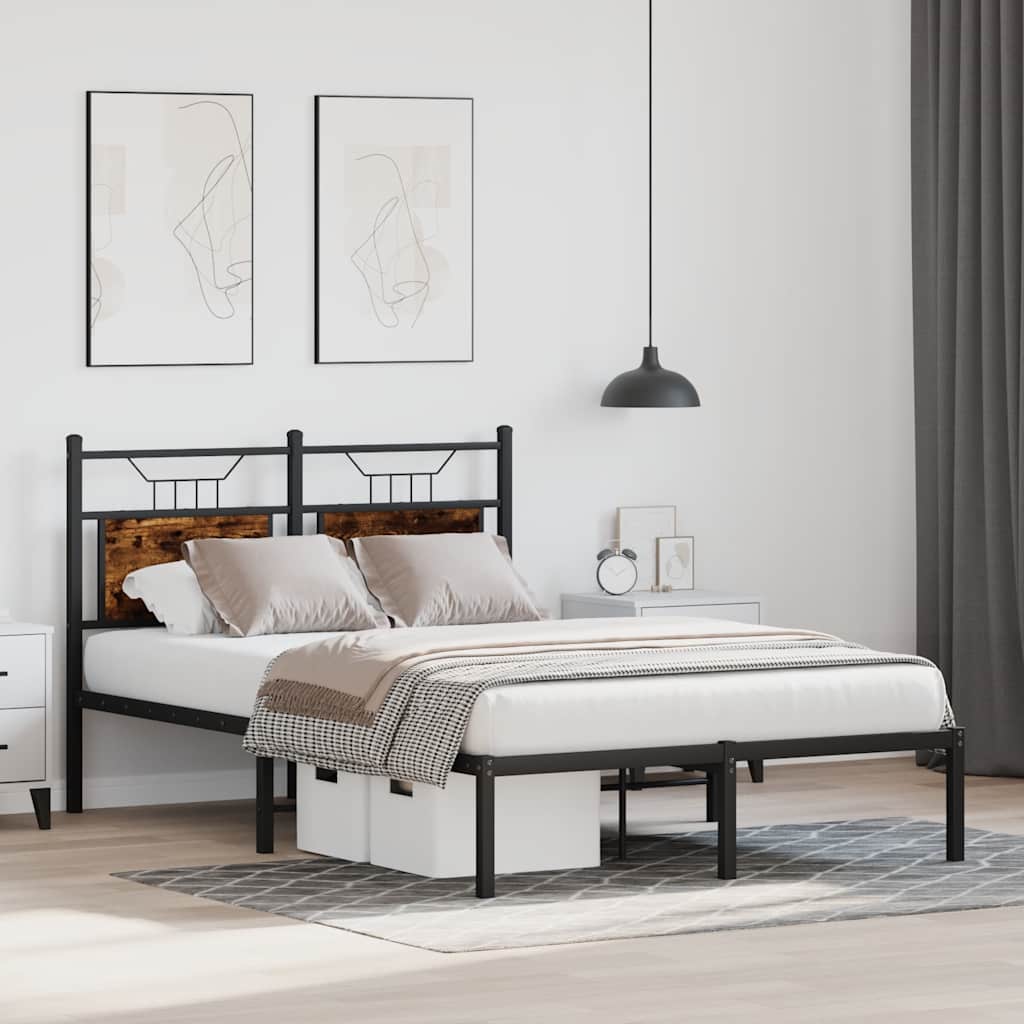 Bed Frame without Mattress Smoked Oak 120x190 cm Small Double Engineered Wood