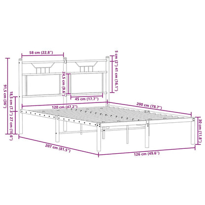 Smoked Oak Bed Frame 120x200 cm | Engineered Wood | No Mattress