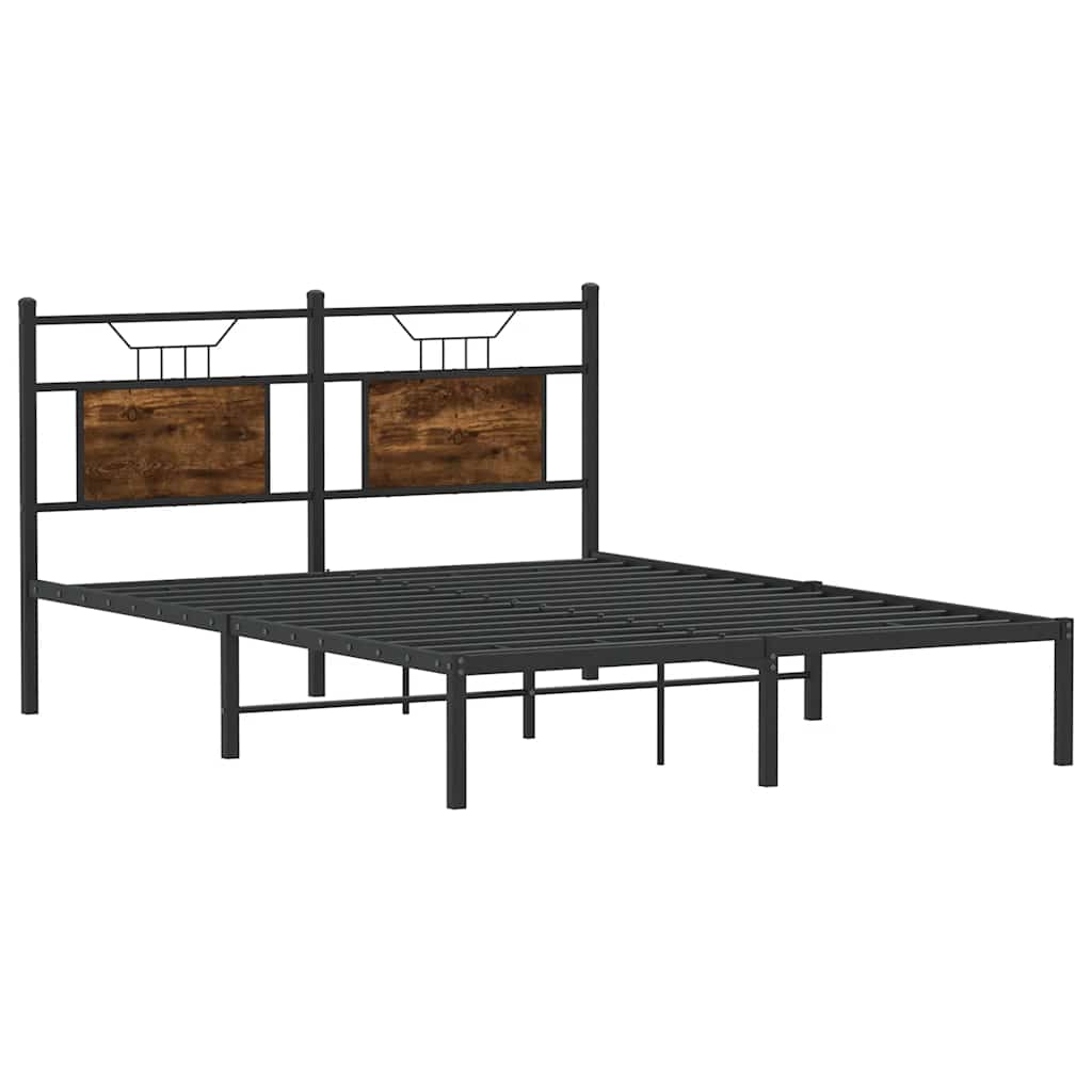 Smoked Oak Bed Frame 140x190 cm - Engineered Wood, No Mattress