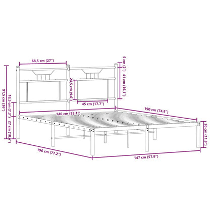 Smoked Oak Bed Frame 140x190 cm - Engineered Wood, No Mattress