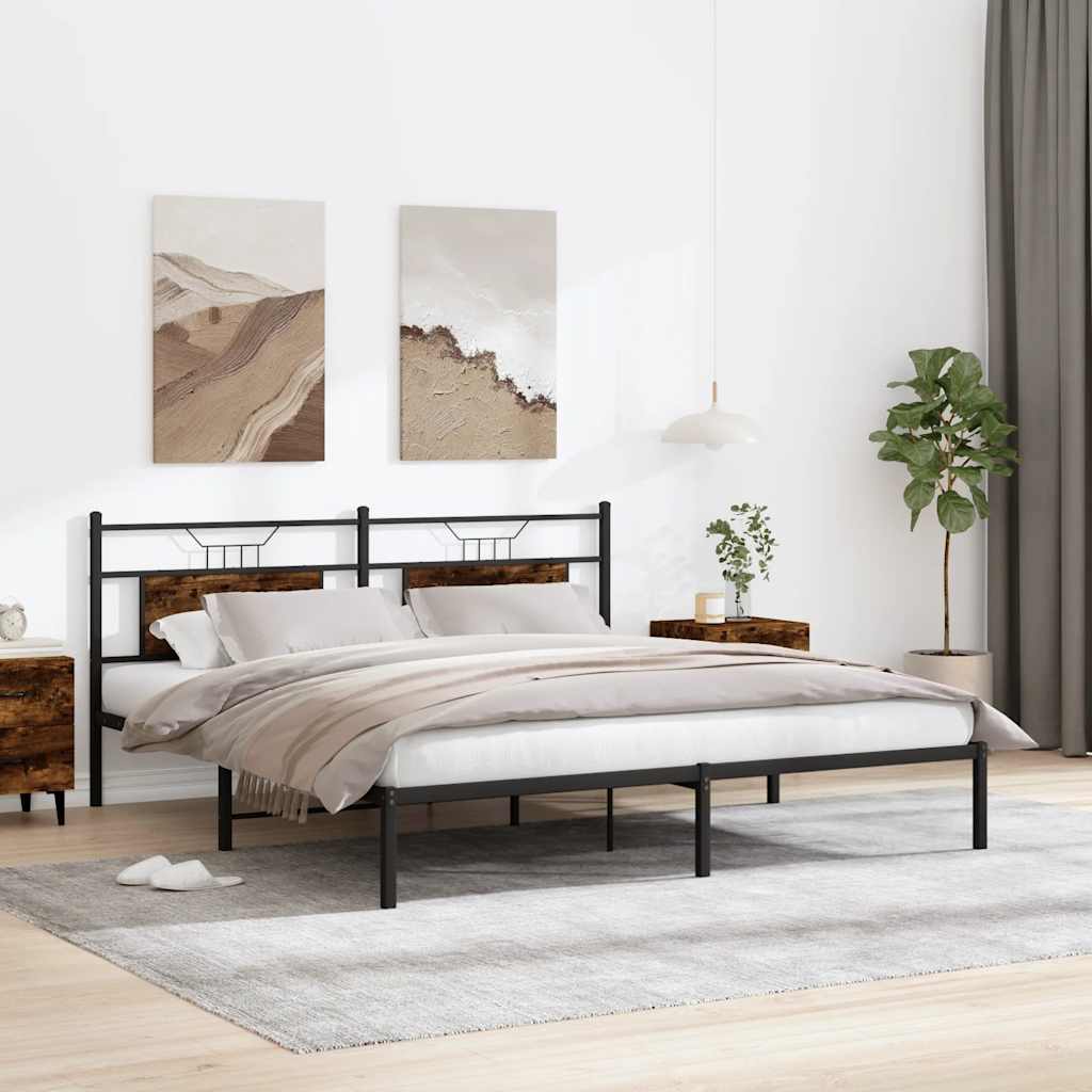 Smoked Oak 160x200cm Bed Frame, Engineered Wood, No Mattress