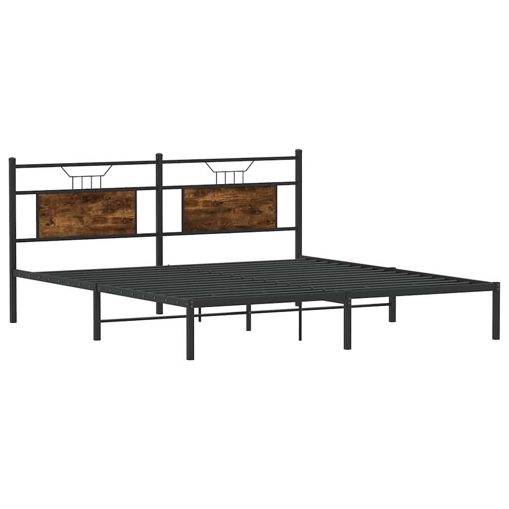 Smoked Oak 160x200cm Bed Frame, Engineered Wood, No Mattress