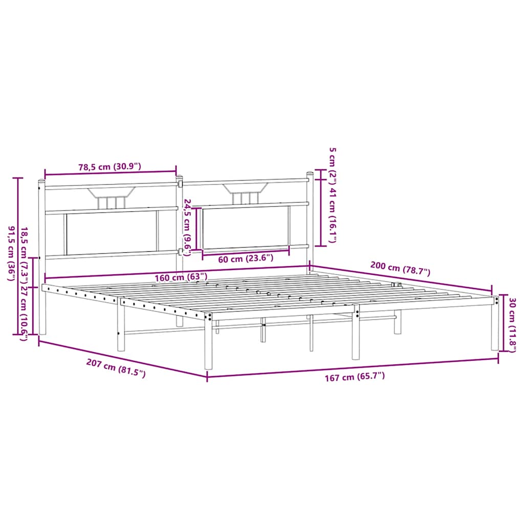 Smoked Oak 160x200cm Bed Frame, Engineered Wood, No Mattress