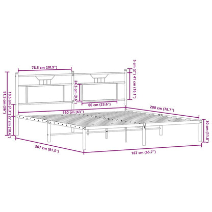 Smoked Oak 160x200cm Bed Frame, Engineered Wood, No Mattress
