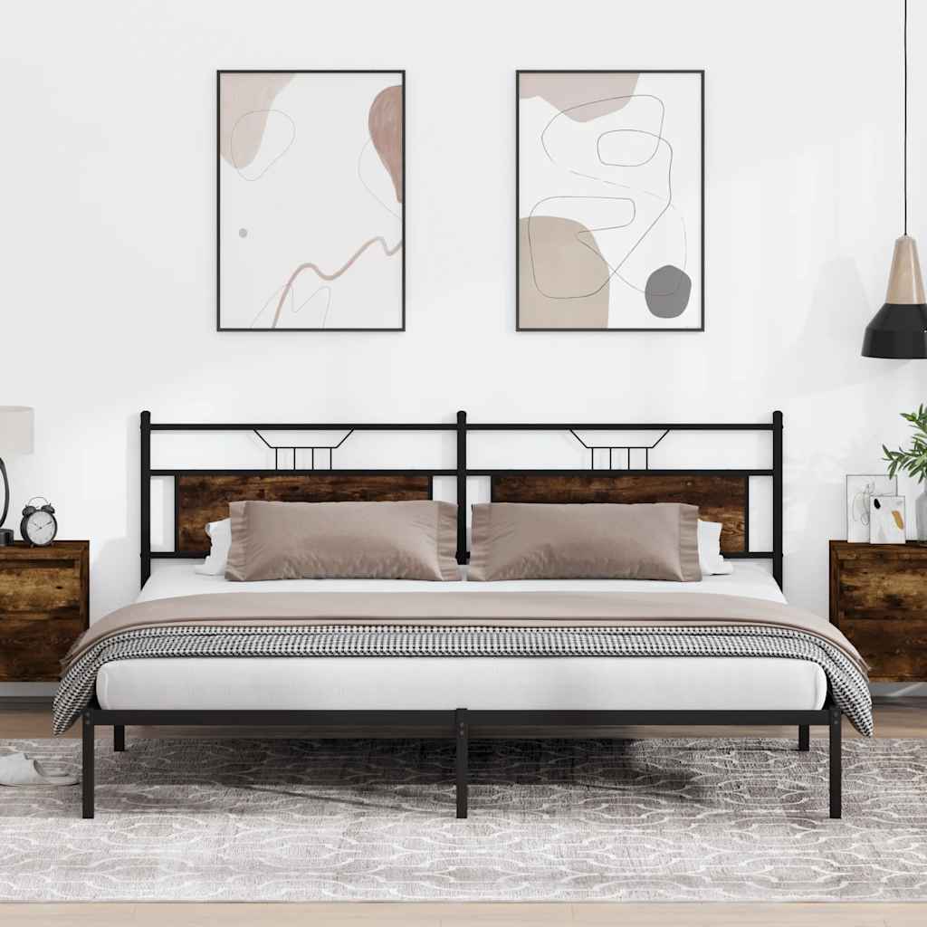 Smoked Oak Bed Frame 193x203 cm - Engineered Wood, No Mattress