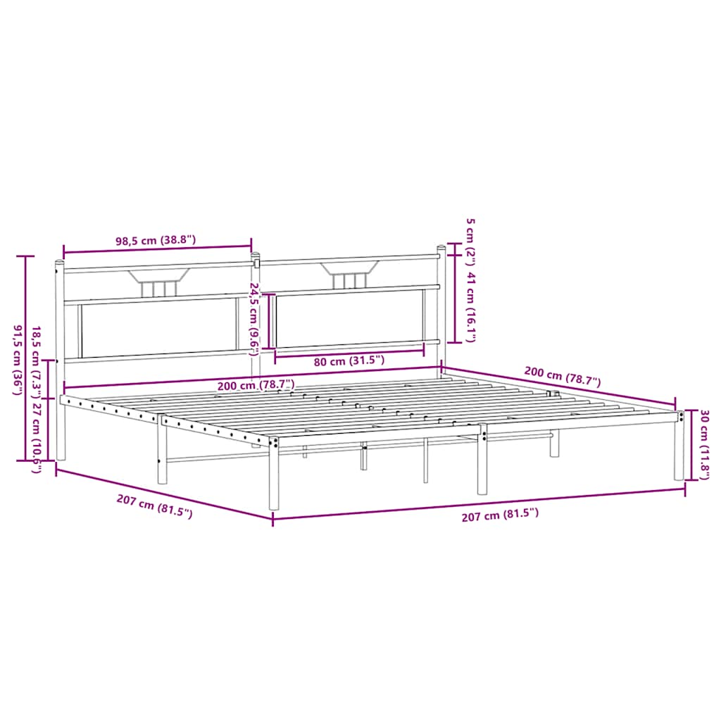 Smoked Oak Bed Frame 200x200 cm - Engineered Wood, No Mattress