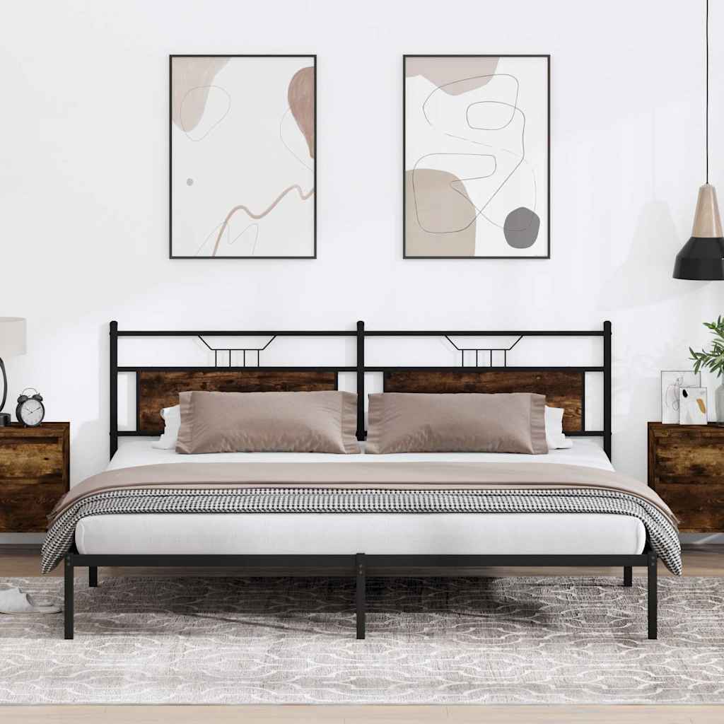 Smoked Oak Bed Frame 200x200 cm - Engineered Wood, No Mattress