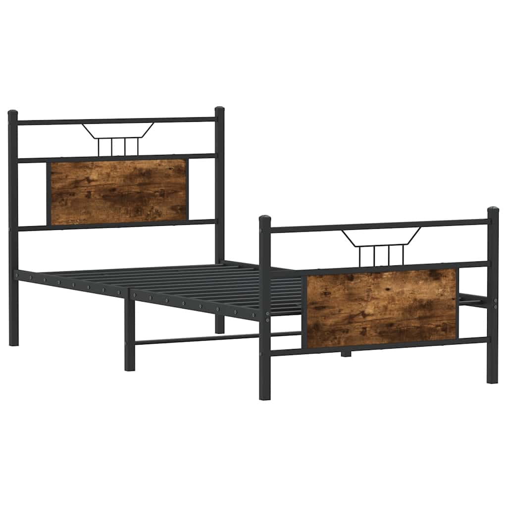 Smoked Oak Small Single Bed Frame 75x190 cm - Engineered Wood