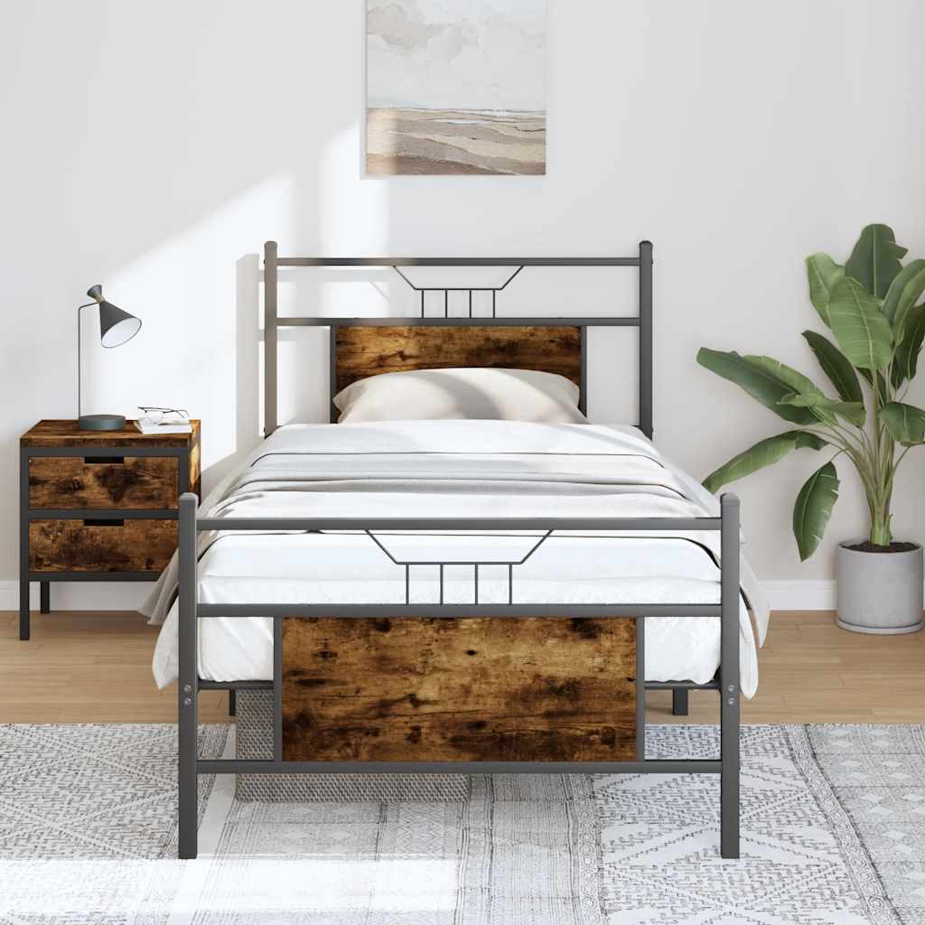 Smoked Oak Small Single Bed Frame 75x190 cm - Engineered Wood