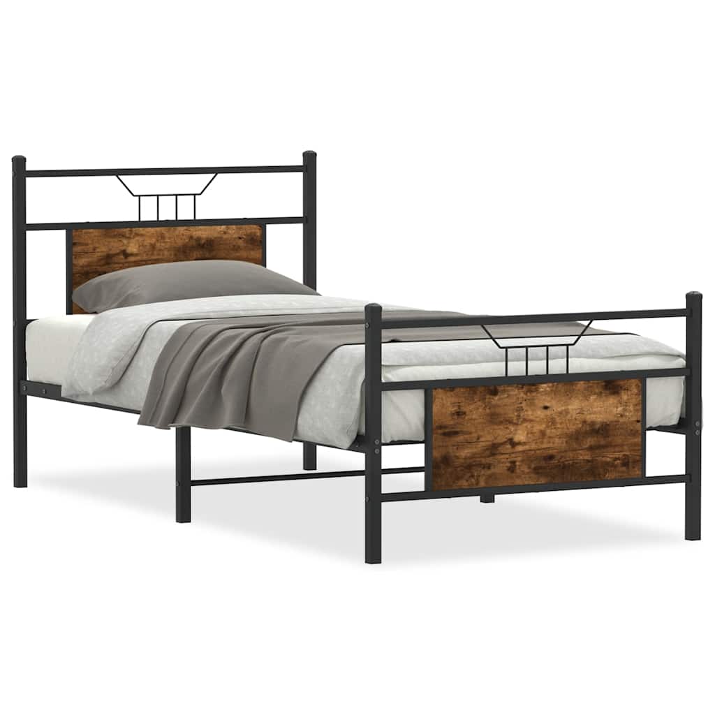 Single Bed Frame, Smoked Oak Finish, 90x190 cm, Engineered Wood