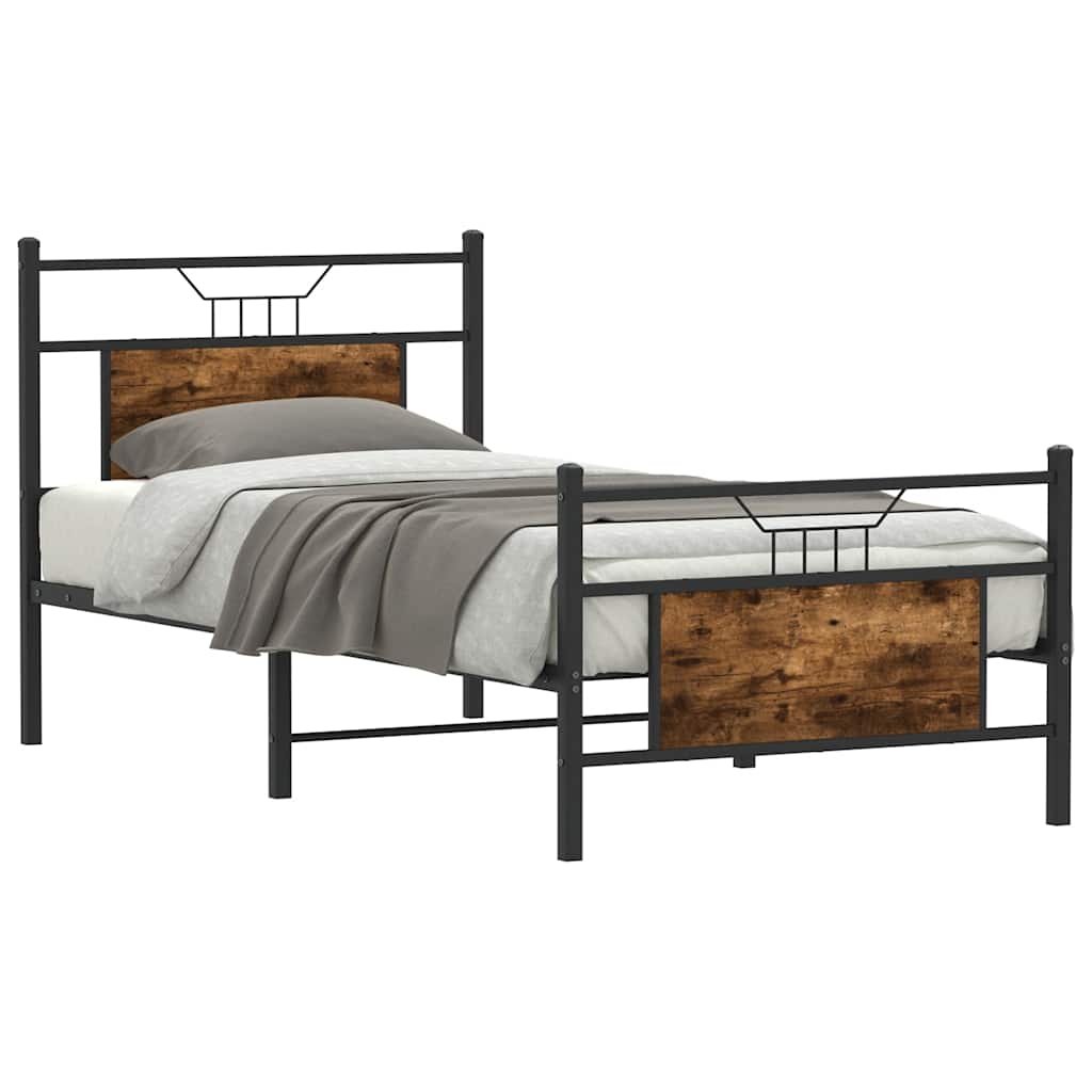 Smoked Oak 90x200 cm Engineered Wood Bed Frame - No Mattress