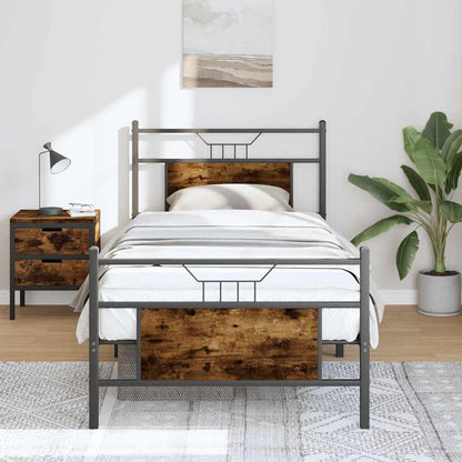 Smoked Oak 90x200 cm Engineered Wood Bed Frame - No Mattress