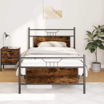 Smoked Oak Engineered Wood Bed Frame 100x190 cm (No Mattress)