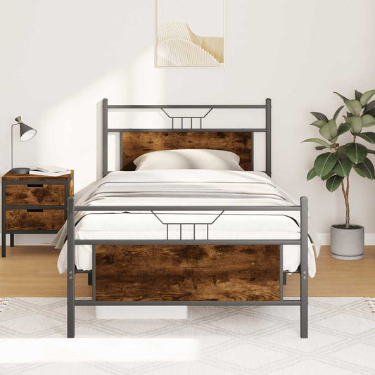 Smoked Oak Engineered Wood Bed Frame 100x190 cm (No Mattress)
