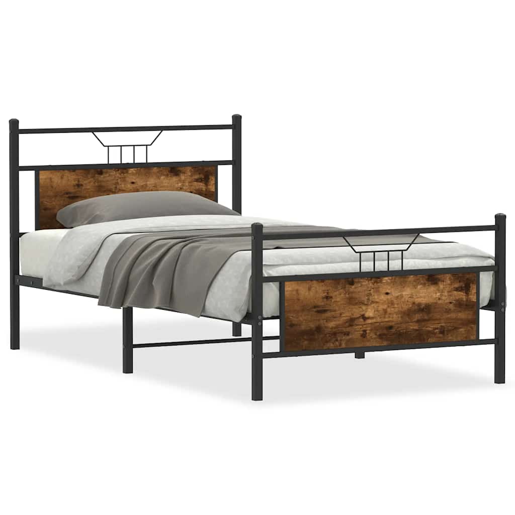 Smoked Oak Bed Frame 100x200 cm - Engineered Wood (No Mattress)