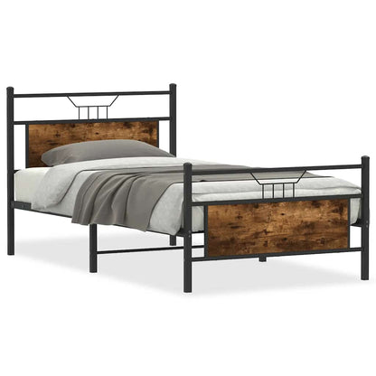 Smoked Oak Bed Frame 100x200 cm - Engineered Wood (No Mattress)