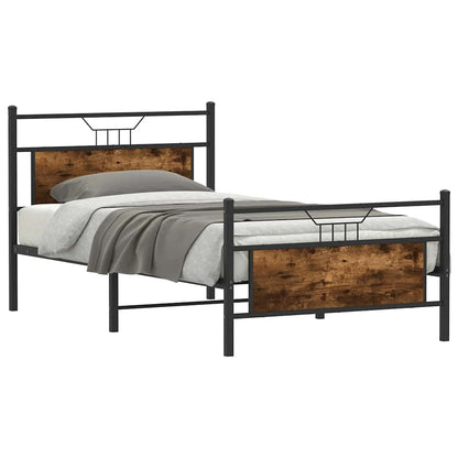 Smoked Oak Bed Frame 100x200 cm - Engineered Wood (No Mattress)