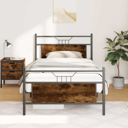 Smoked Oak Bed Frame 100x200 cm - Engineered Wood (No Mattress)