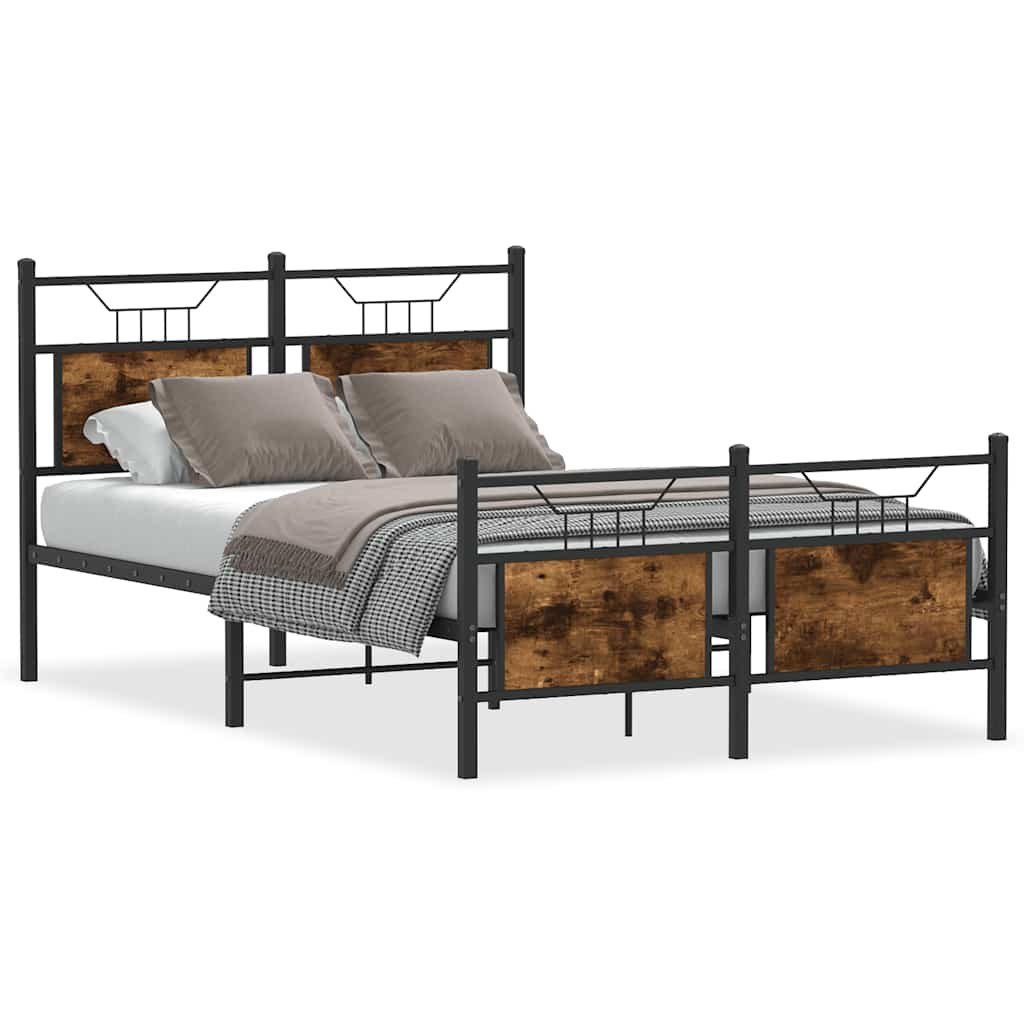 Smoked Oak Small Double Bed Frame 120x190 cm - Engineered Wood