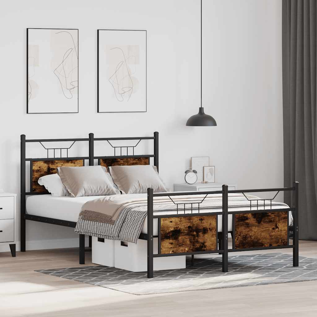 Smoked Oak Small Double Bed Frame 120x190 cm - Engineered Wood