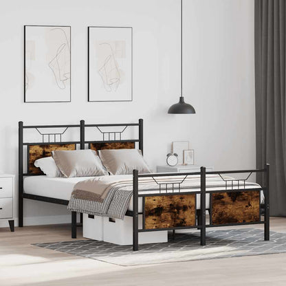 Smoked Oak Small Double Bed Frame 120x190 cm - Engineered Wood