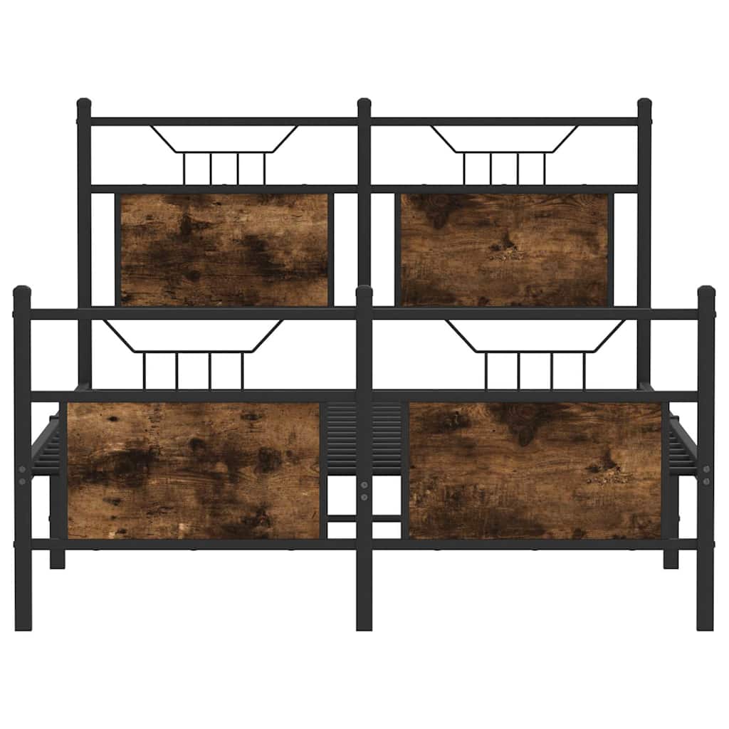Smoked Oak Small Double Bed Frame 120x190 cm - Engineered Wood