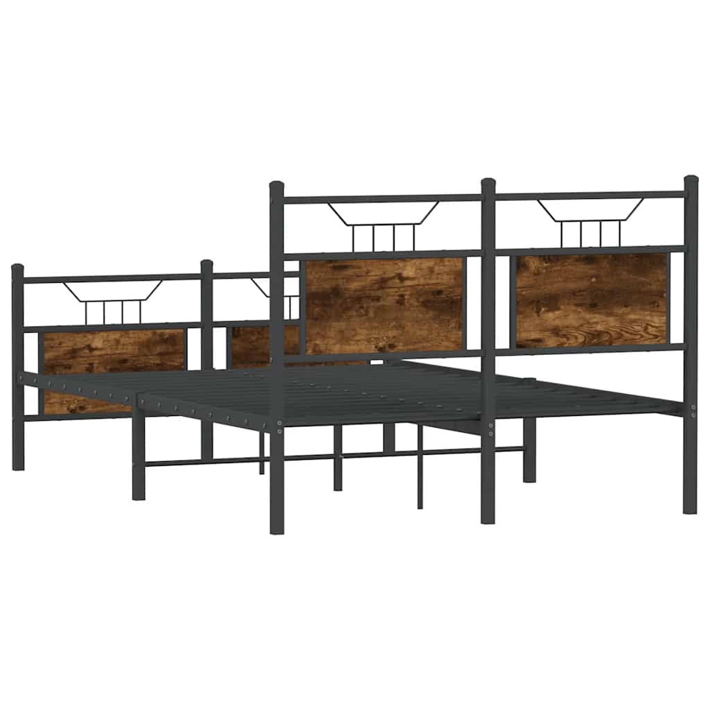 Smoked Oak Small Double Bed Frame 120x190 cm - Engineered Wood